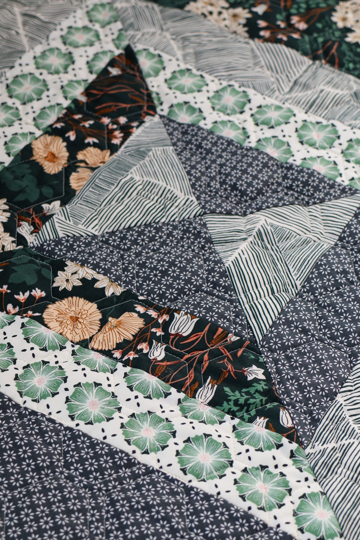 Modern Handmade Baby Quilt - Blue Floral Squares