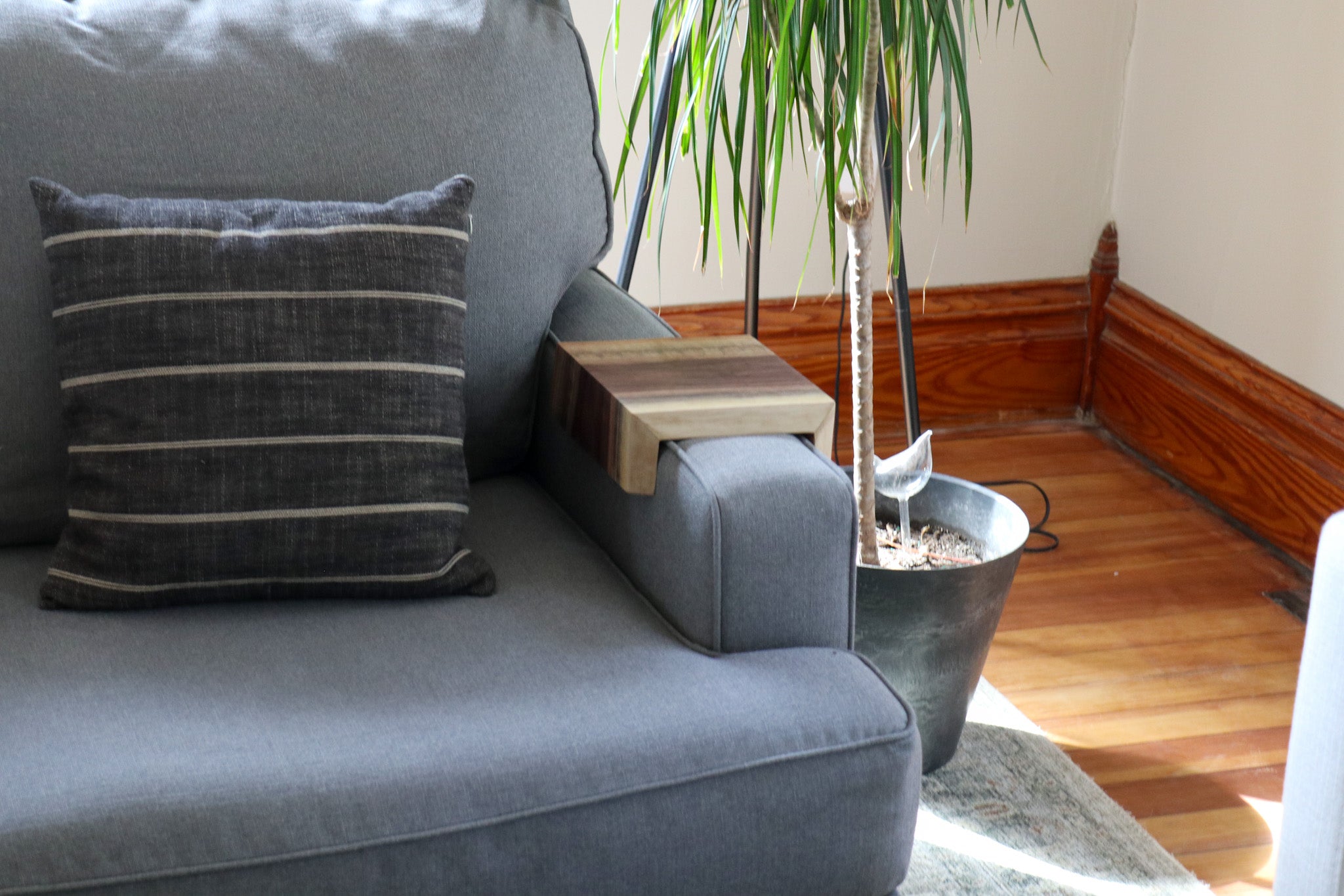 Live Edge Walnut Waterfall Armrest Sofa Table - Extra Long Square To the Floor