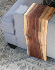 Live Edge Walnut Waterfall Armrest Sofa Table - Extra Long Square To the Floor