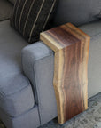 Live Edge Walnut Waterfall Armrest Sofa Table - Extra Long Square To the Floor