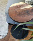 Large Live-Edge Walnut, Round Industrial Side Table