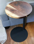 Large Live-Edge Walnut, Round Industrial Side Table