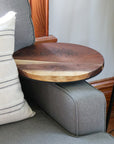 Large Live-Edge Walnut, Round Industrial Side Table