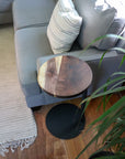 Large Live-Edge Walnut, Round Industrial Side Table