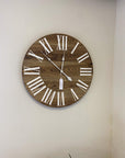 Dark Stained Solid Ash Wood Wall Clock with White Roman Numerals - Hazel Oak Farms Handmade Furniture in Iowa, USA