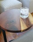 Large Live-Edge Walnut, Round Industrial Side Table