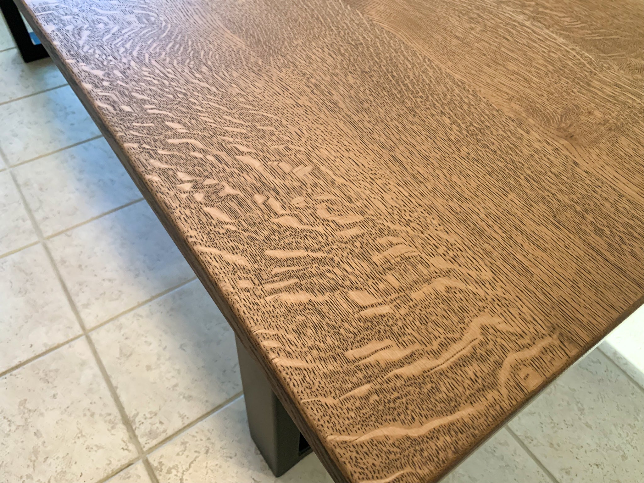 Modern Quartersawn White Oak Dining Table with Black Square Steel Legs