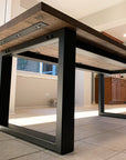 Modern Quartersawn White Oak Dining Table with Black Square Steel Legs