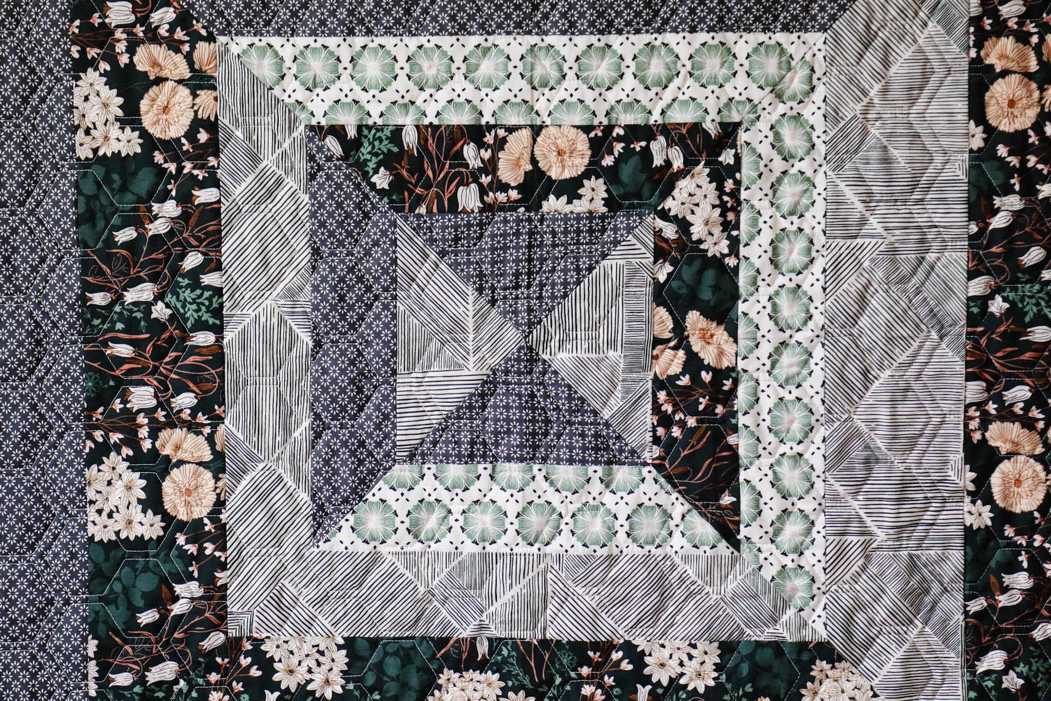 Modern Handmade Baby Quilt - Blue Floral Squares