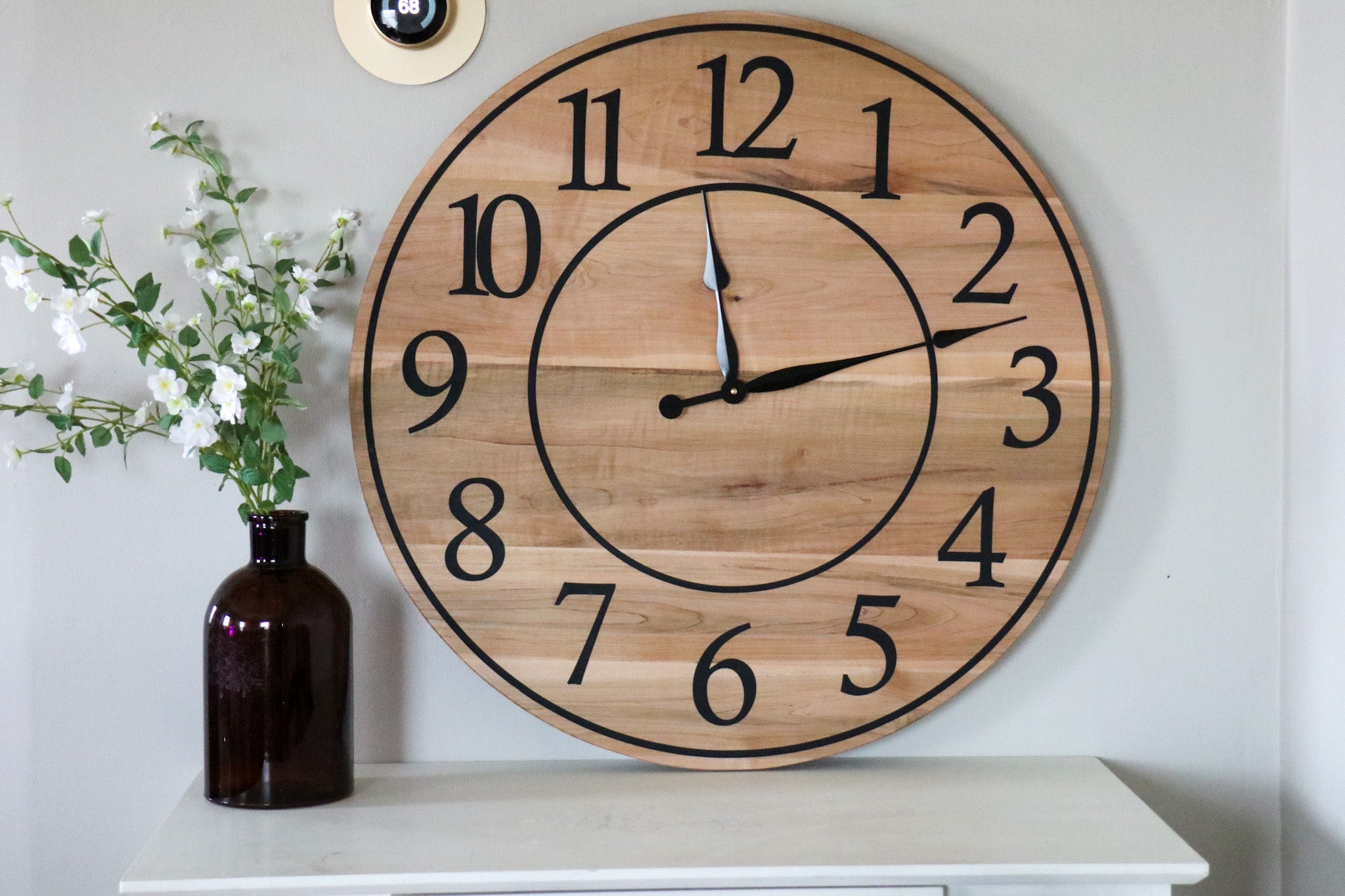 30" Large Solid Soft Maple Wood Clock with Black Roman Numerals (in stock) - Hazel Oak Farms