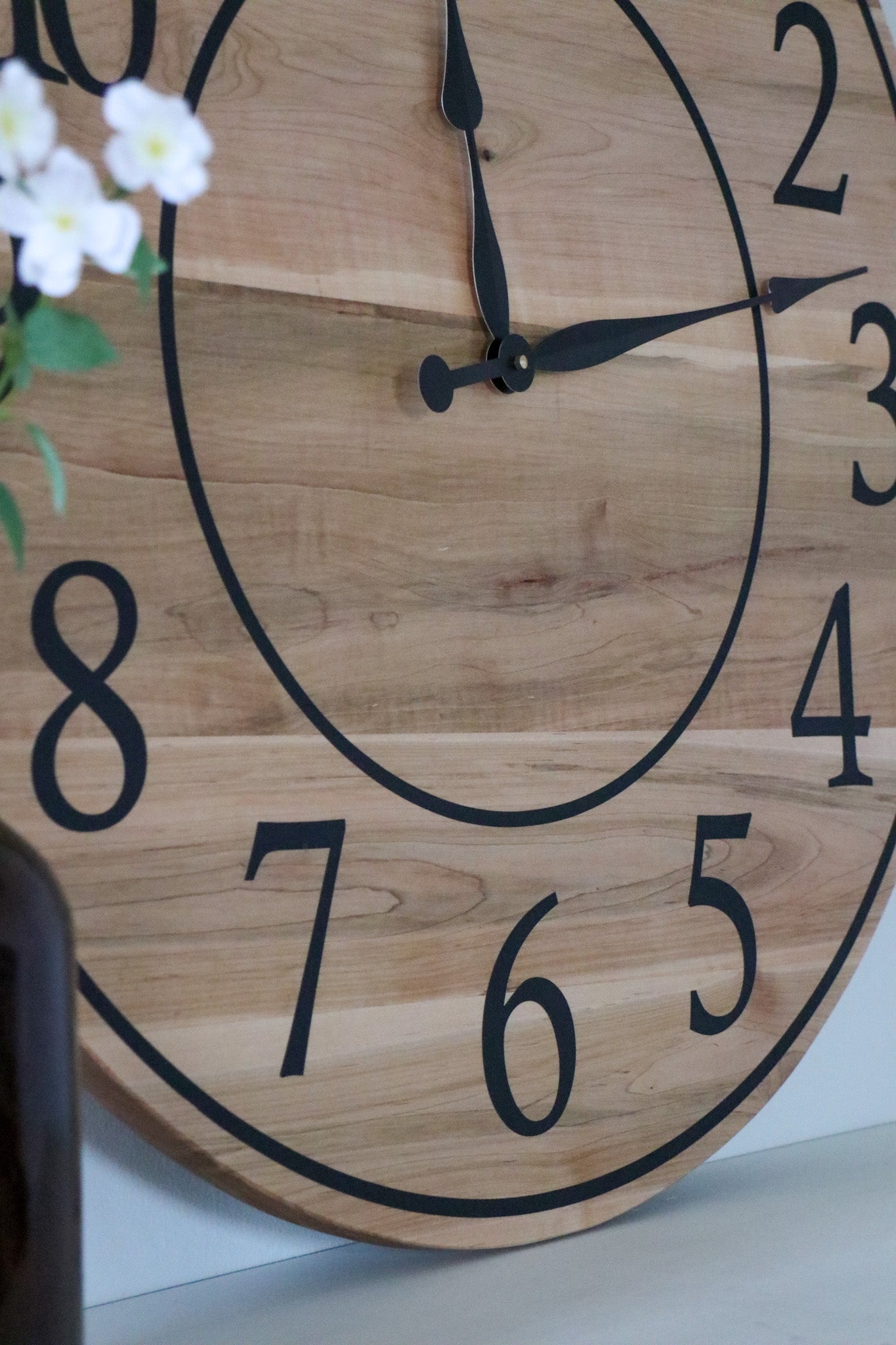 30" Large Solid Soft Maple Wood Clock with Black Roman Numerals (in stock) - Hazel Oak Farms