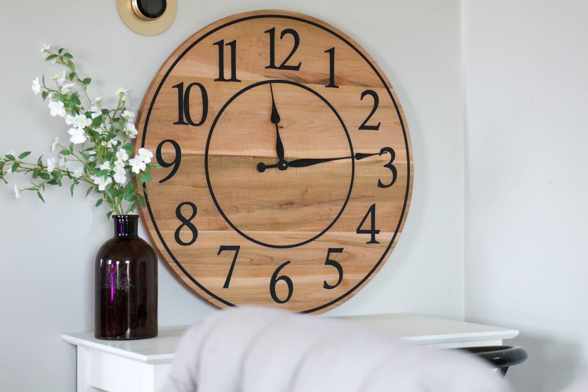30" Large Solid Soft Maple Wood Clock with Black Roman Numerals (in stock) - Hazel Oak Farms