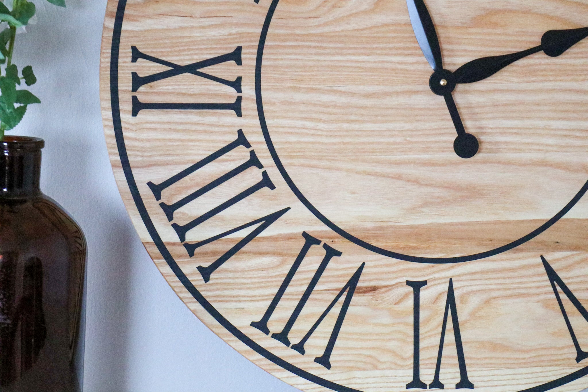 26" Solid Ash Wood Wall Clock with Black Numbers and Lines (in stock) - Hazel Oak Farms