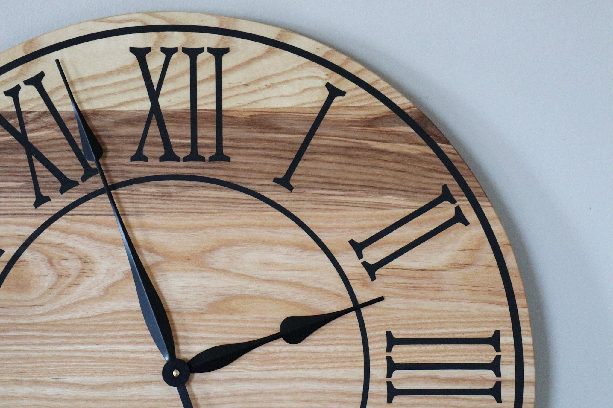 26" Solid Ash Wood Wall Clock with Black Numbers and Lines (in stock) - Hazel Oak Farms