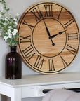 26" Solid Ash Wood Wall Clock with Black Numbers and Lines (in stock) - Hazel Oak Farms