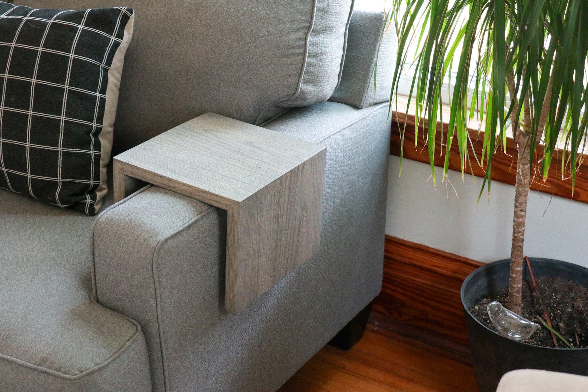 Solid Grey 8" Hackberry Hardwood Armrest Table (in stock)