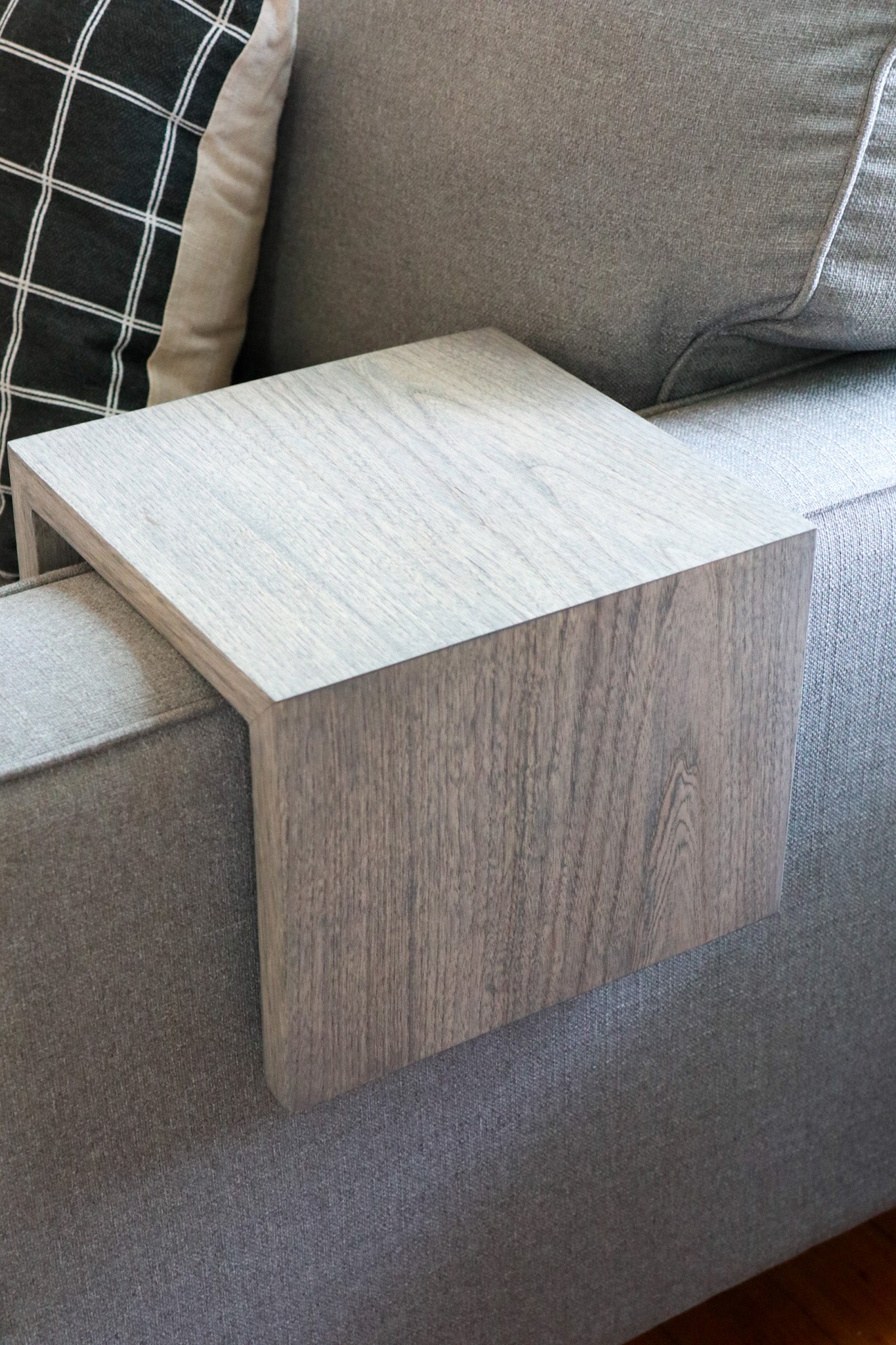 Solid Grey 8" Hackberry Hardwood Armrest Table (in stock)