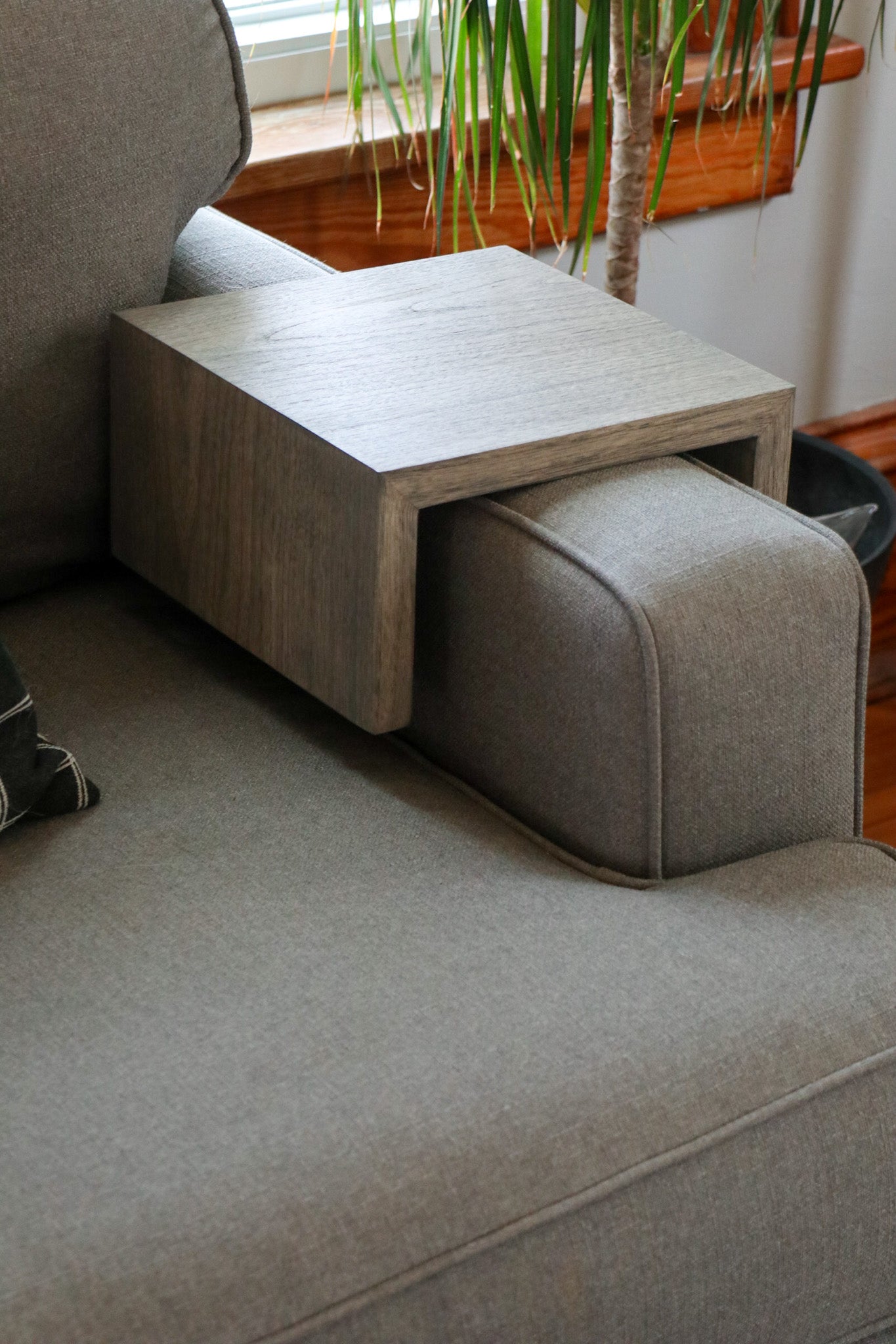 Solid Grey 8" Hackberry Hardwood Armrest Table (in stock)