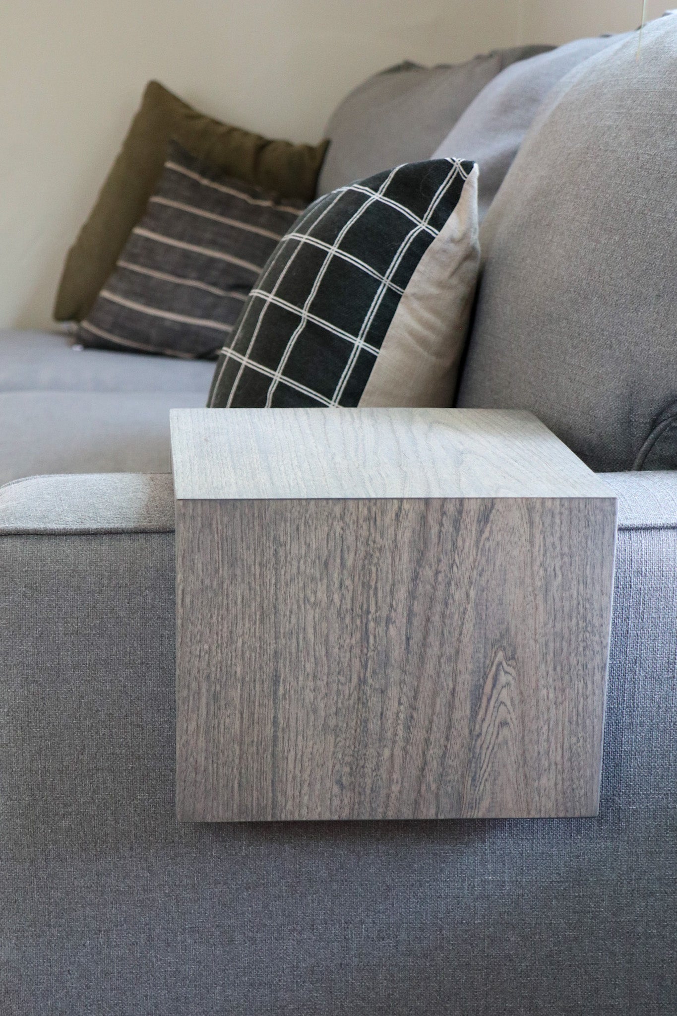Solid Grey 8" Hackberry Hardwood Armrest Table (in stock)