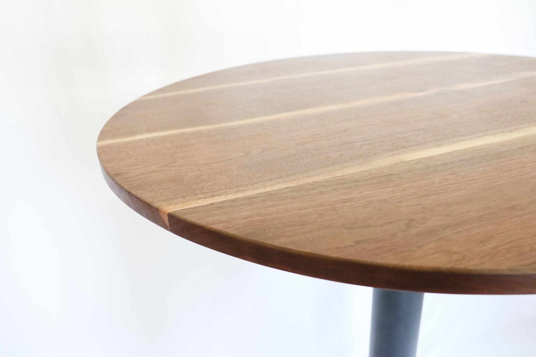Modern Round Walnut Pub Table with Black Steel Legs   |   Bar or Standard Height