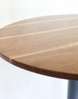 Modern Round Walnut Pub Table with Black Steel Legs | Bar or Standard Height