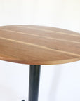 Modern Round Walnut Pub Table with Black Steel Legs | Bar or Standard Height