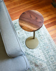 Small Live-Edge Walnut, Gold Round Industrial Side Table - Hazel Oak Farms