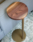 Small Live-Edge Walnut, Gold Round Industrial Side Table - Hazel Oak Farms