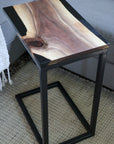 Black Epoxy Walnut River Side C Table - Hazel Oak Farms Handmade Furniture in Iowa, USA