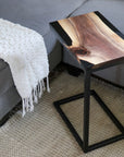 Black Epoxy Walnut River Side C Table - Hazel Oak Farms Handmade Furniture in Iowa, USA