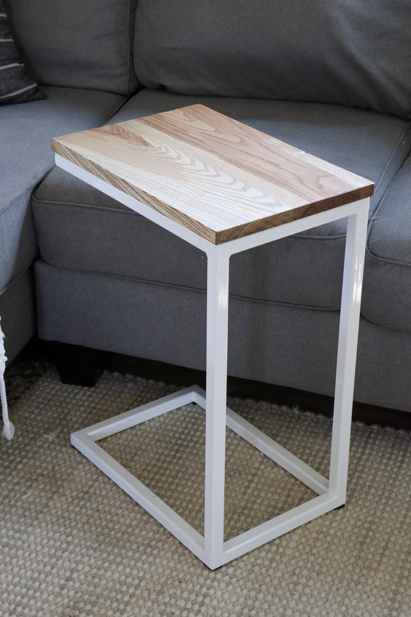 Solid Ash Wood & White Metal C Table with Walnut Stain