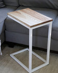 Solid Ash Wood & White Metal C Table with Walnut Stain
