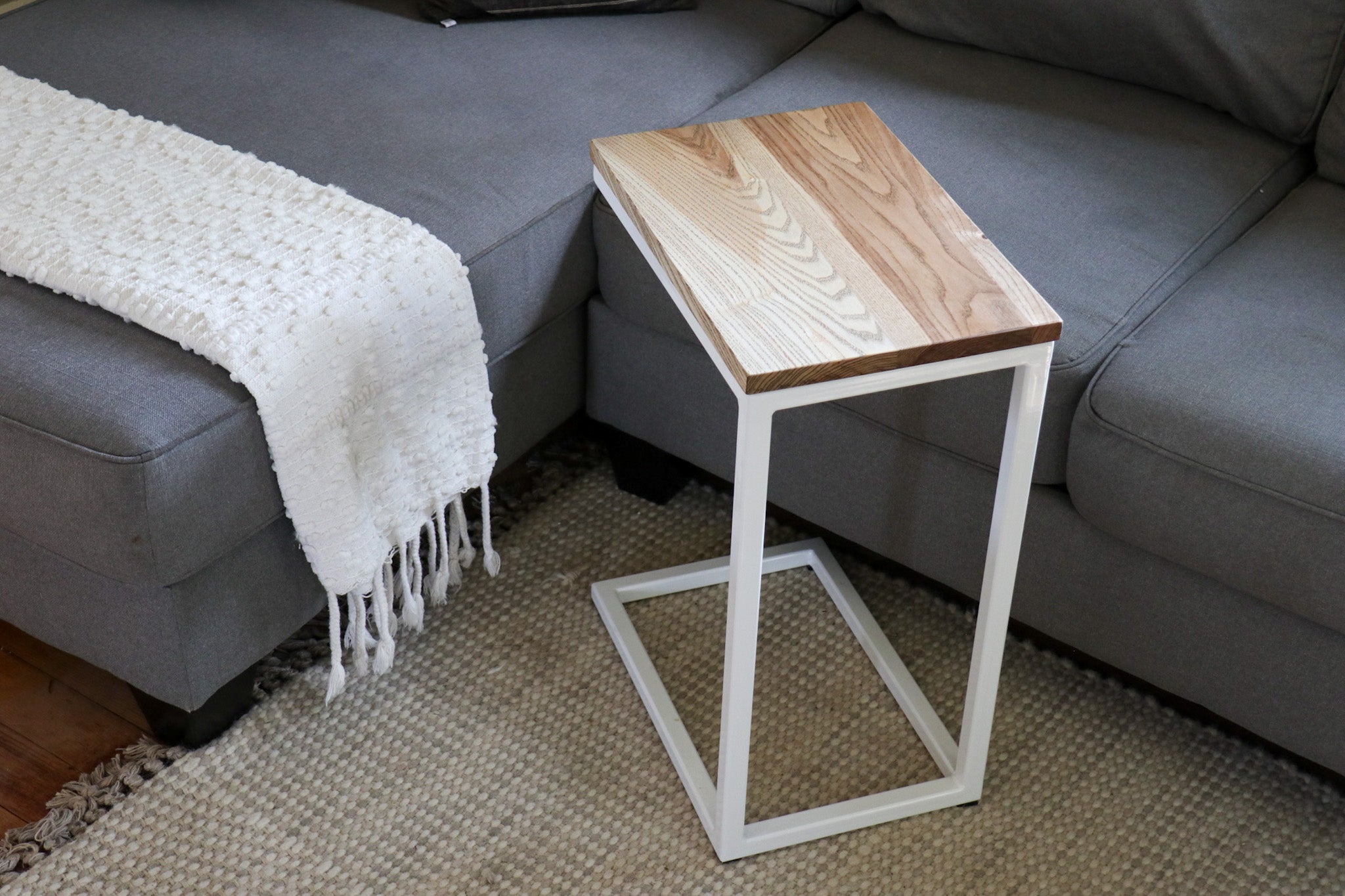 Solid Ash Wood & White Metal C Table with Walnut Stain