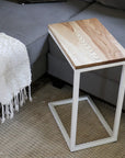 Solid Ash Wood & White Metal C Table with Walnut Stain