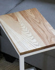 Solid Ash Wood & White Metal C Table with Walnut Stain