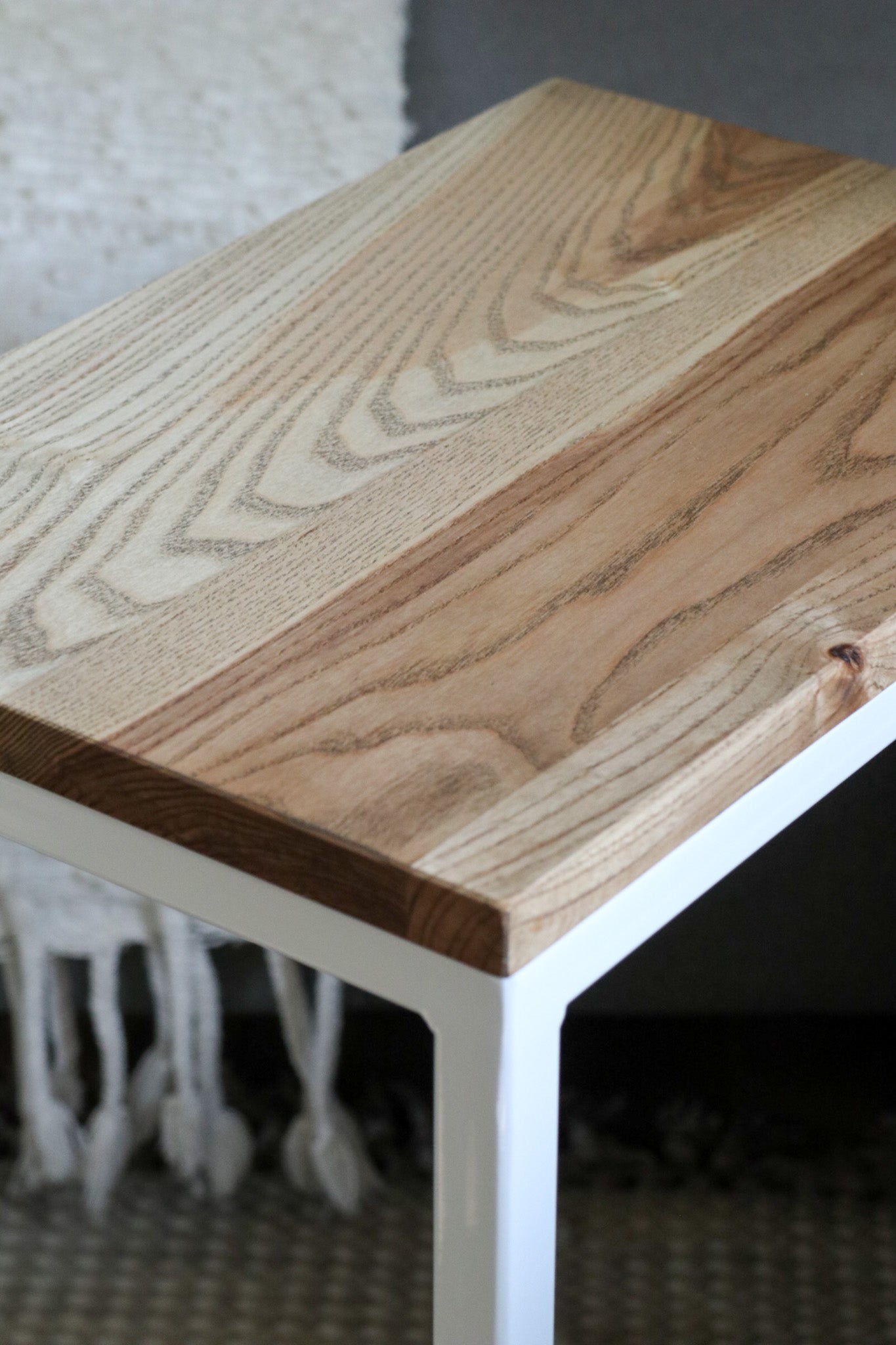 Solid Ash Wood & White Metal C Table with Walnut Stain