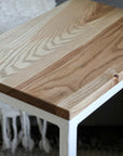 Solid Ash Wood & White Metal C Table with Walnut Stain