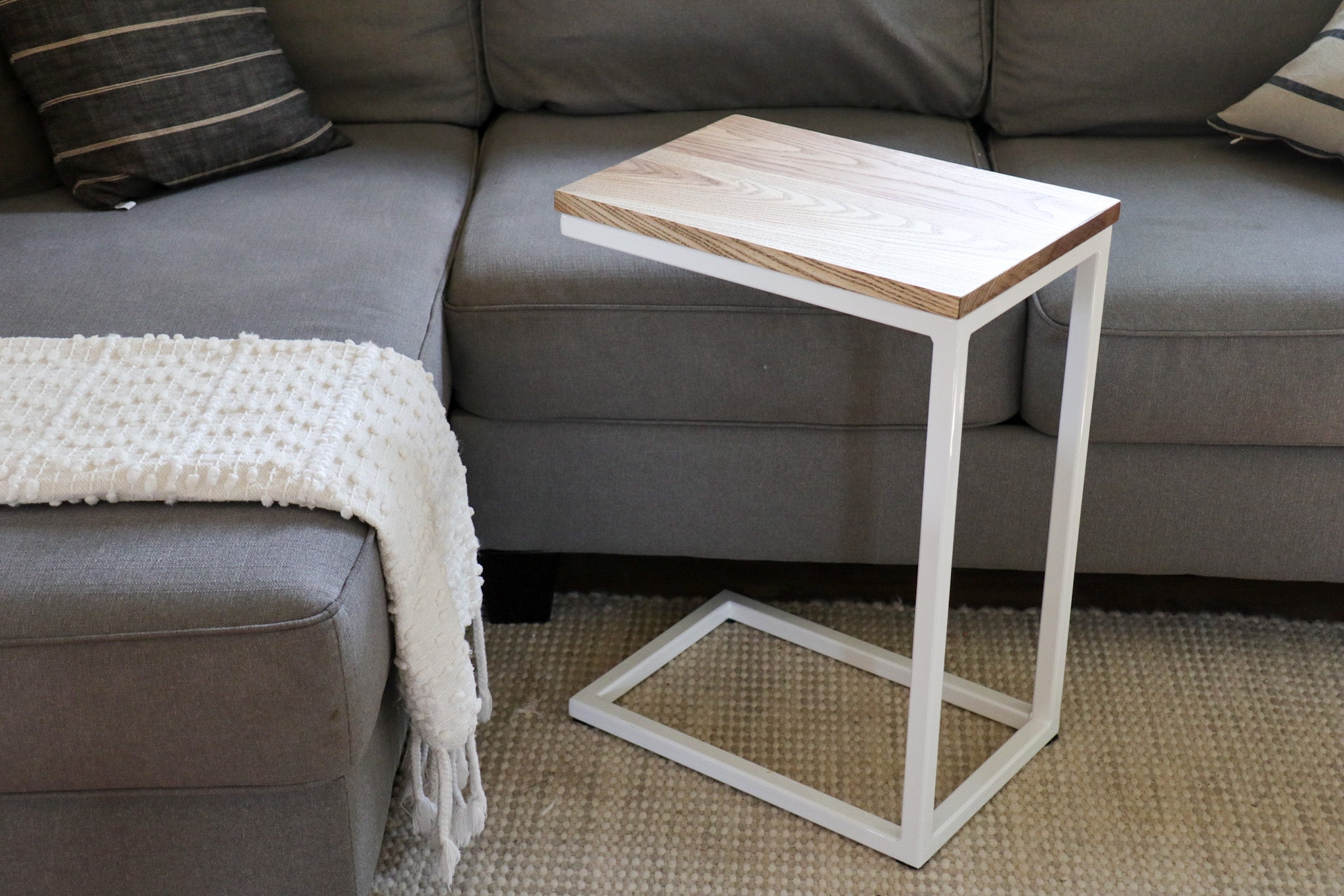 Solid Ash Wood & White Metal C Table with Walnut Stain