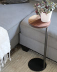 Small Live-Edge Walnut, Round Industrial Side Table