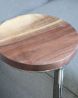 Small Live-Edge Walnut, Round Industrial Side Table