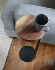 Small Live-Edge Walnut, Round Industrial Side Table
