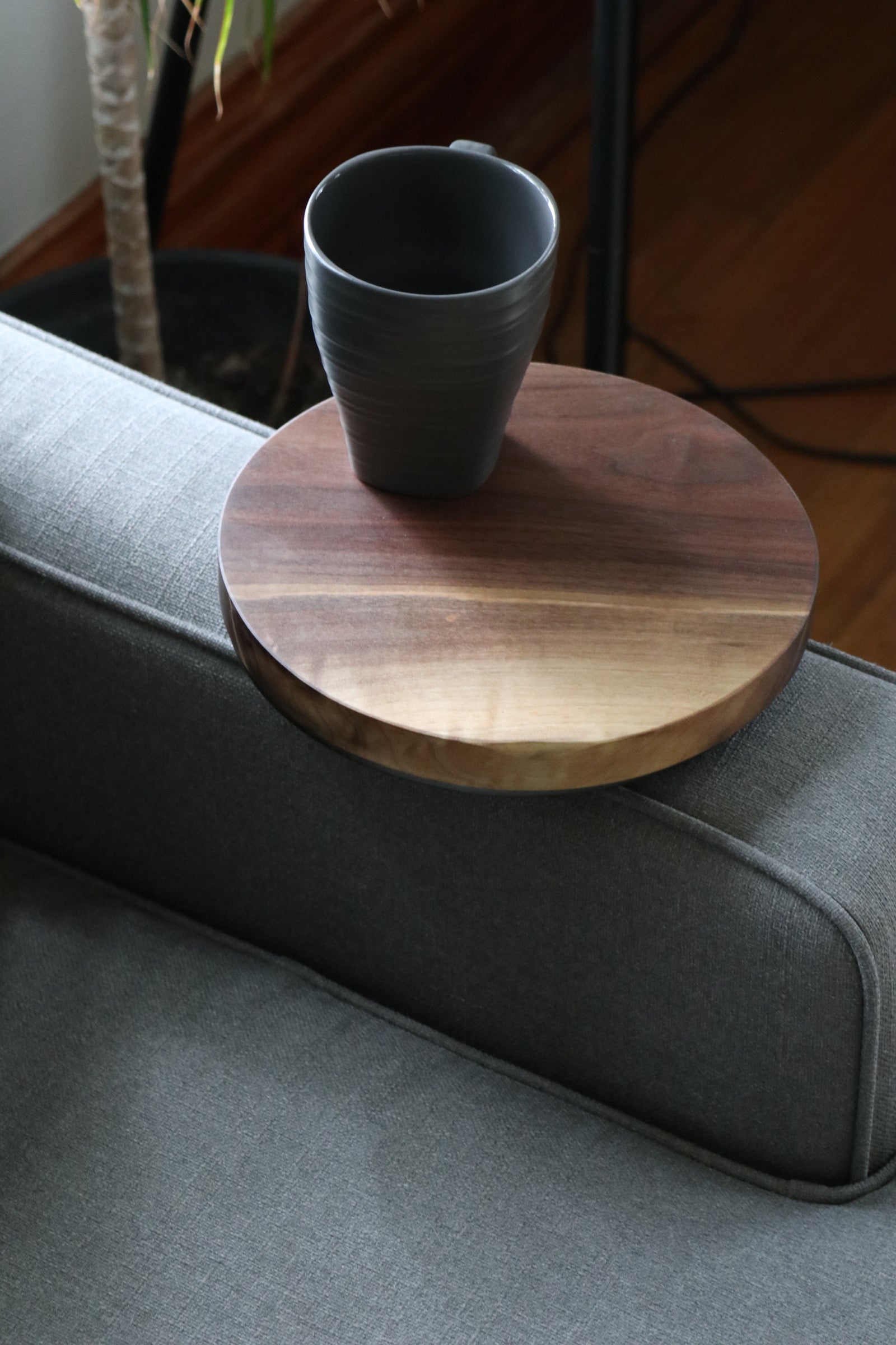 Small Live-Edge Walnut, Round Industrial Side Table