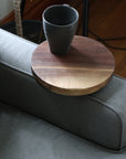 Small Live-Edge Walnut, Round Industrial Side Table