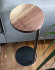 Small Live-Edge Walnut, Round Industrial Side Table