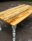 Spalted Maple Farmhouse Dining Table with White-Distressed Paint - Hazel Oak Farms