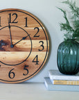 Solid Hickory Wood Wall Clock with Numbers and Lines - Hazel Oak Farms