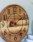 Solid Hickory Wood Wall Clock with Numbers and Lines - Hazel Oak Farms