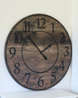 Black Stained Solid Ash Wood Wall Clock with White Roman Numerals - Hazel Oak Farms Handmade Furniture in Iowa, USA