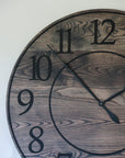 Black Stained Solid Ash Wood Wall Clock with White Roman Numerals - Hazel Oak Farms Handmade Furniture in Iowa, USA