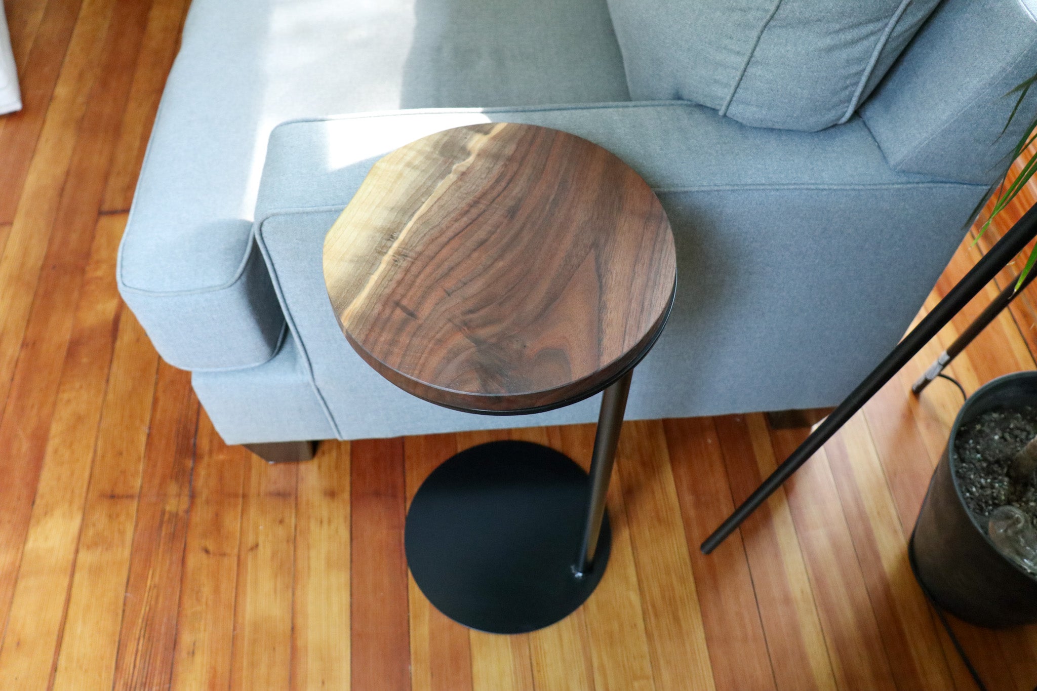 Medium Live-Edge Walnut, Round Industrial Side Table